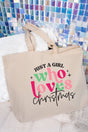 Just A Girl Who Loves Christmas Canvas Jumbo Tote - Wholesale Accessory Market