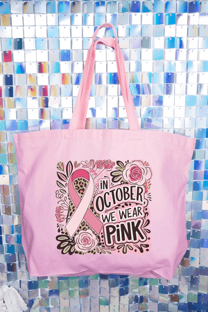 Leopard Doodle We Wear Pink Canvas Jumbo Tote - Wholesale Accessory Market