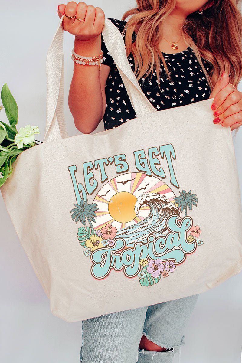 Let's Get Tropical Canvas Jumbo Tote - Wholesale Accessory Market