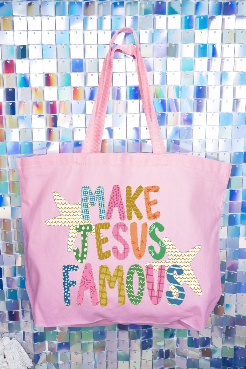 Make Jesus Famous Canvas Jumbo Tote - Wholesale Accessory Market