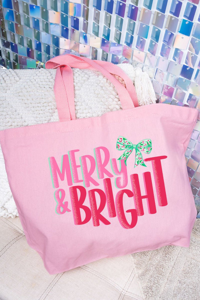 Merry And Bright Coquette Bow Canvas Jumbo Tote - Wholesale Accessory Market