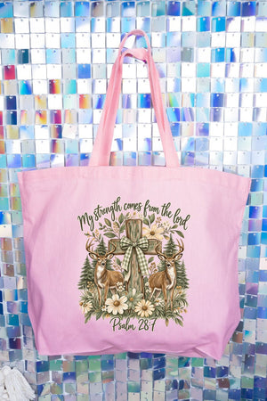My Strength Woodland Deer Canvas Jumbo Tote - Wholesale Accessory Market