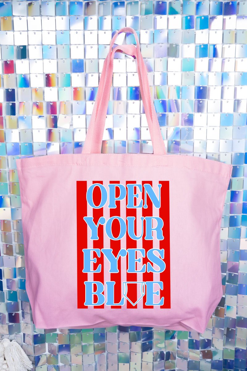 Open Your Eyes Blue Canvas Jumbo Tote - Wholesale Accessory Market