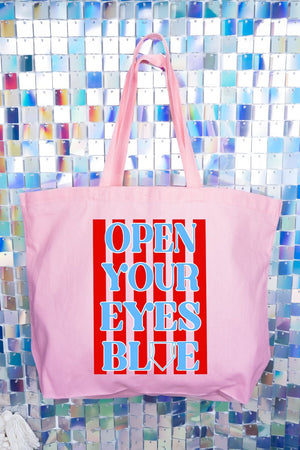 Open Your Eyes Blue Canvas Jumbo Tote - Wholesale Accessory Market