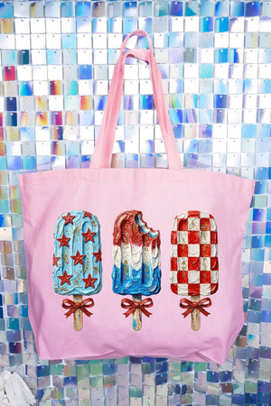 Painted Patriotic Popsicles Canvas Jumbo Tote - Wholesale Accessory Market