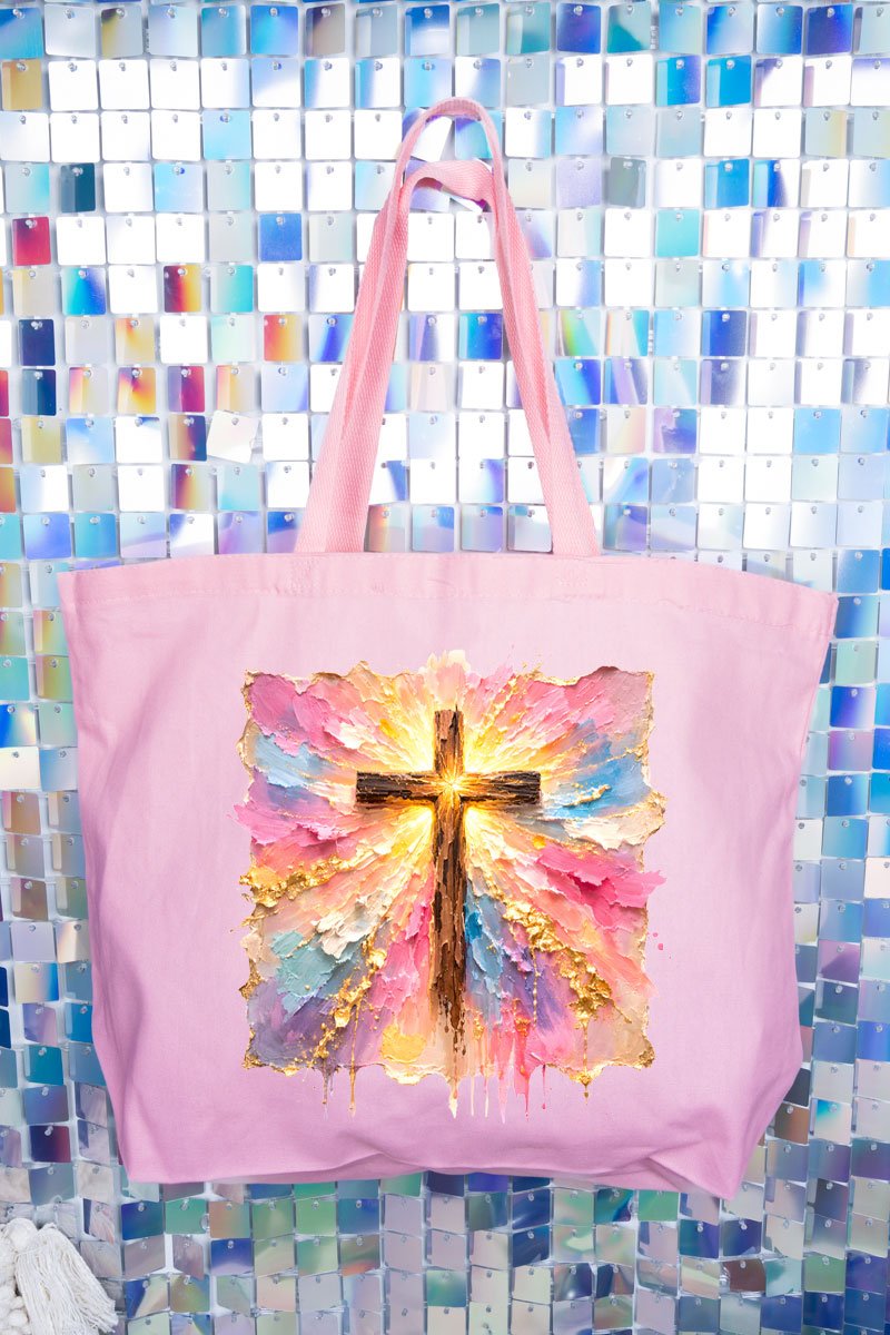 Pastel Brushstroke Cross Canvas Jumbo Tote - Wholesale Accessory Market