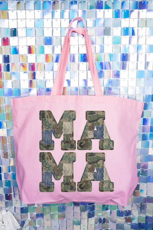 Patchwork Camo Mama Canvas Jumbo Tote - Wholesale Accessory Market