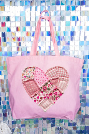 Patchwork Heart Canvas Jumbo Tote - Wholesale Accessory Market