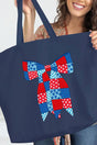 Patchwork Patriotic Bow Canvas Jumbo Tote - Wholesale Accessory Market