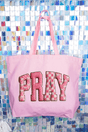 Pink Faux Yarn Coquette Pray Canvas Jumbo Tote - Wholesale Accessory Market