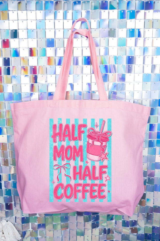 Pink Pop Half Mom Half Coffee Canvas Jumbo Tote - Wholesale Accessory Market