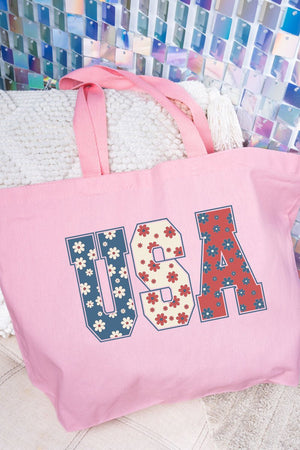 Preppy Flowers USA Canvas Jumbo Tote - Wholesale Accessory Market