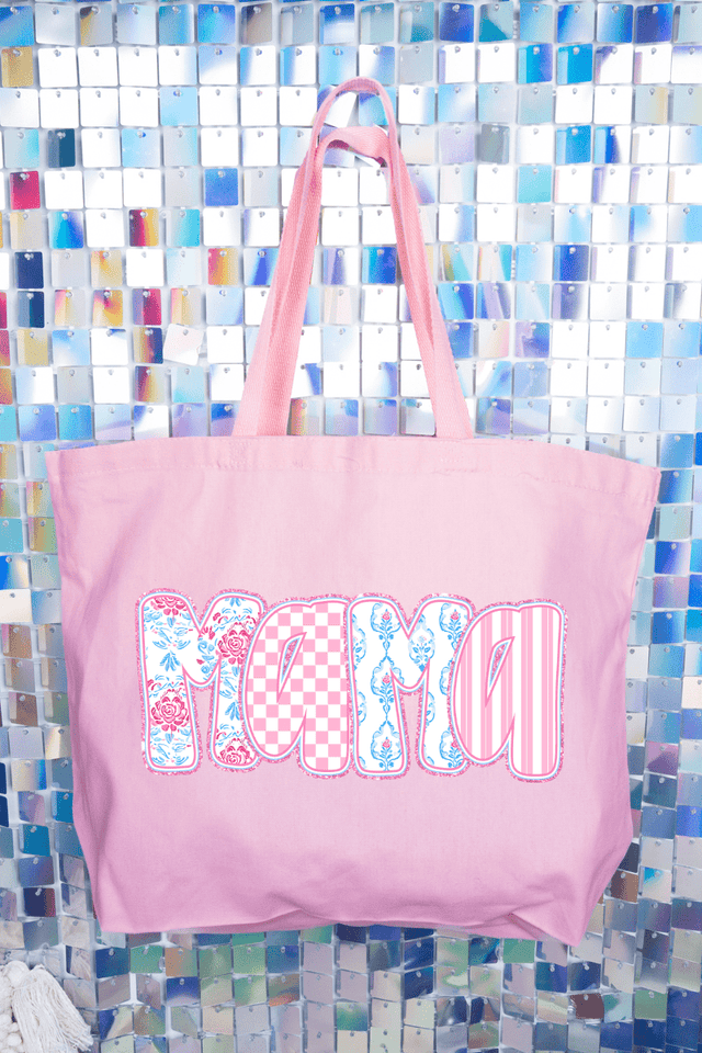 Preppy Pink And Blue Mama Canvas Jumbo Tote - Wholesale Accessory Market