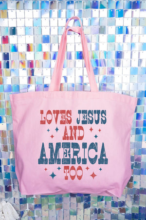Retro Loves Jesus & America Too Canvas Jumbo Tote - Wholesale Accessory Market