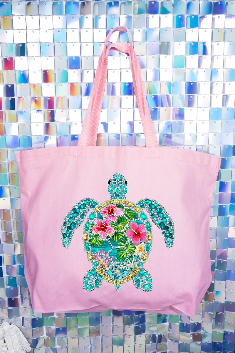 Seaside Sparkle Turtle Canvas Jumbo Tote - Wholesale Accessory Market