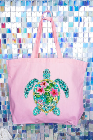 Seaside Sparkle Turtle Canvas Jumbo Tote - Wholesale Accessory Market