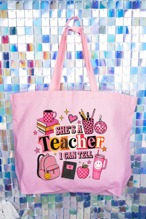 She's A Teacher I Can Tell Canvas Jumbo Tote - Wholesale Accessory Market