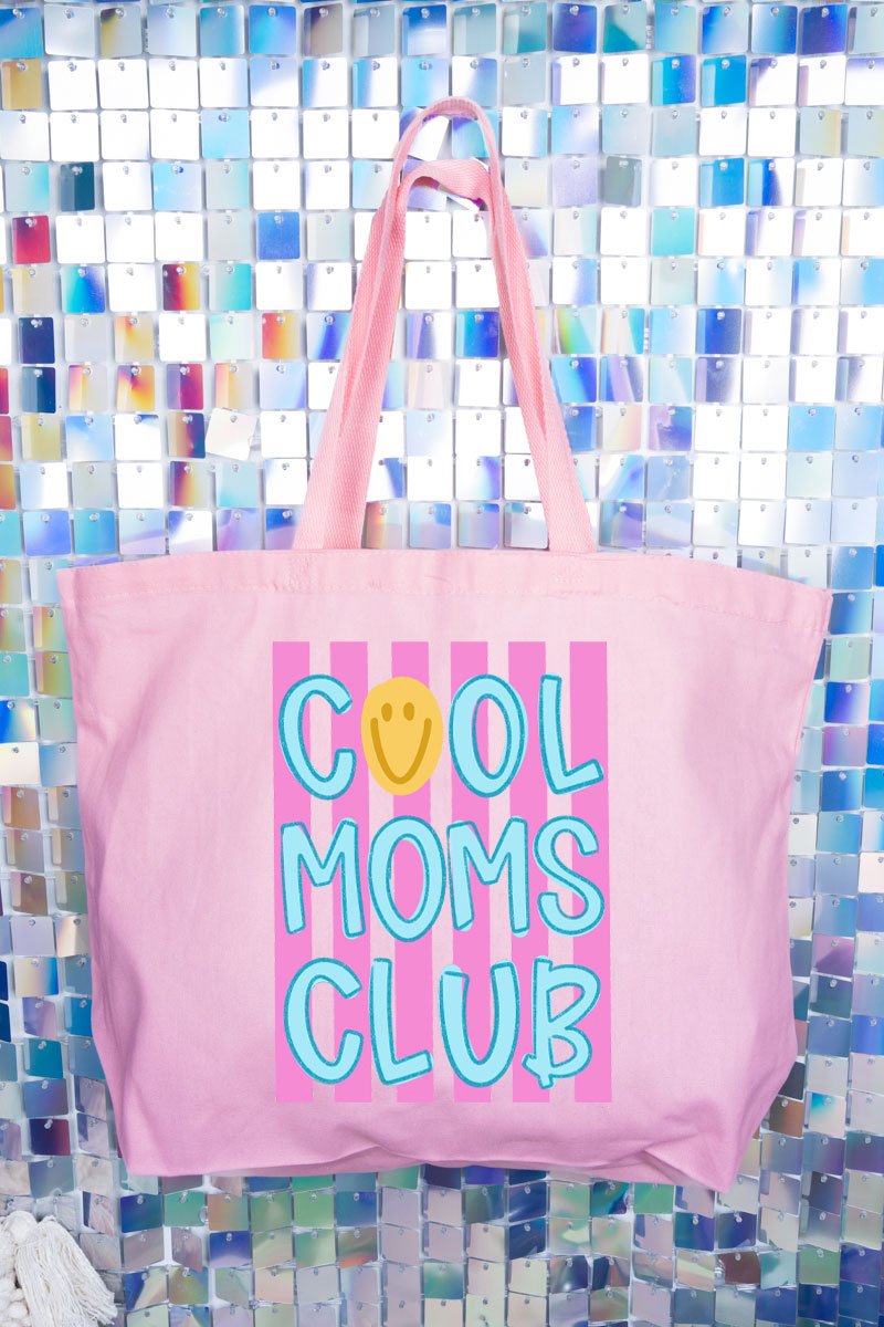 Striped Happy Cool Moms Club Canvas Jumbo Tote - Wholesale Accessory Market