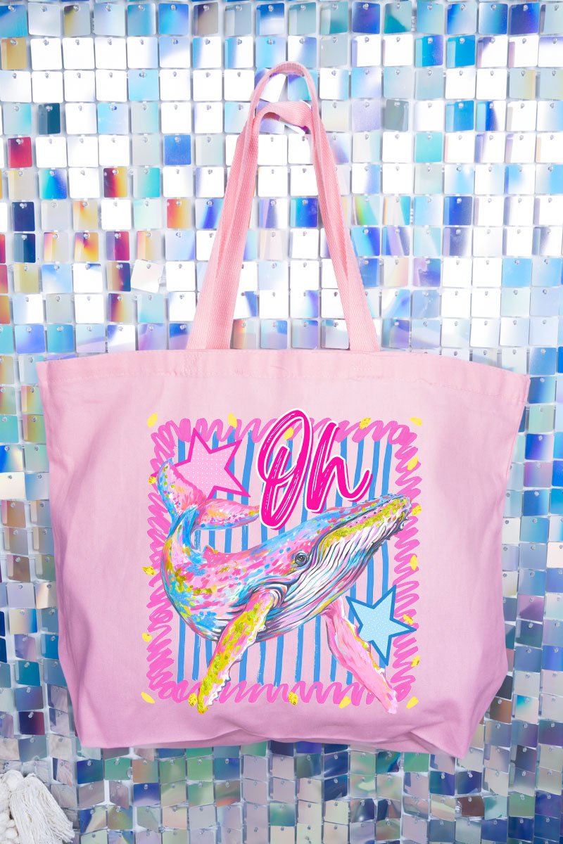 Striped Oh Whale Canvas Jumbo Tote - Wholesale Accessory Market