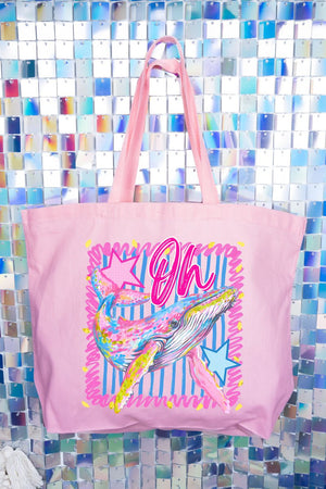 Striped Oh Whale Canvas Jumbo Tote - Wholesale Accessory Market