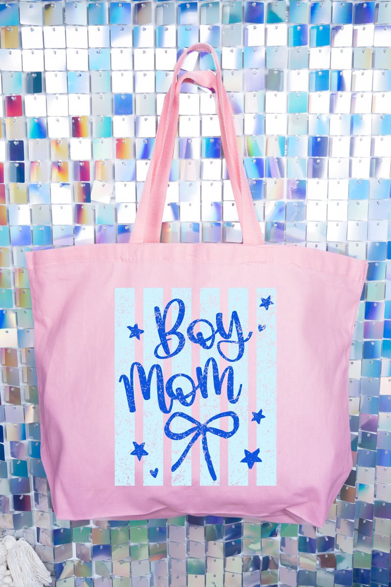 Striped Stars Boy Mom Canvas Jumbo Tote - Wholesale Accessory Market