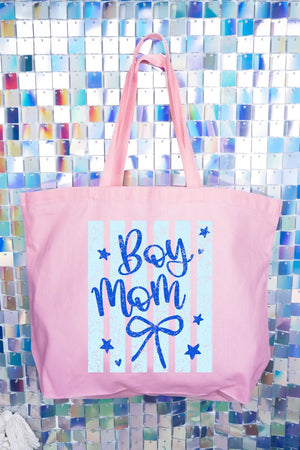 Striped Stars Boy Mom Canvas Jumbo Tote - Wholesale Accessory Market