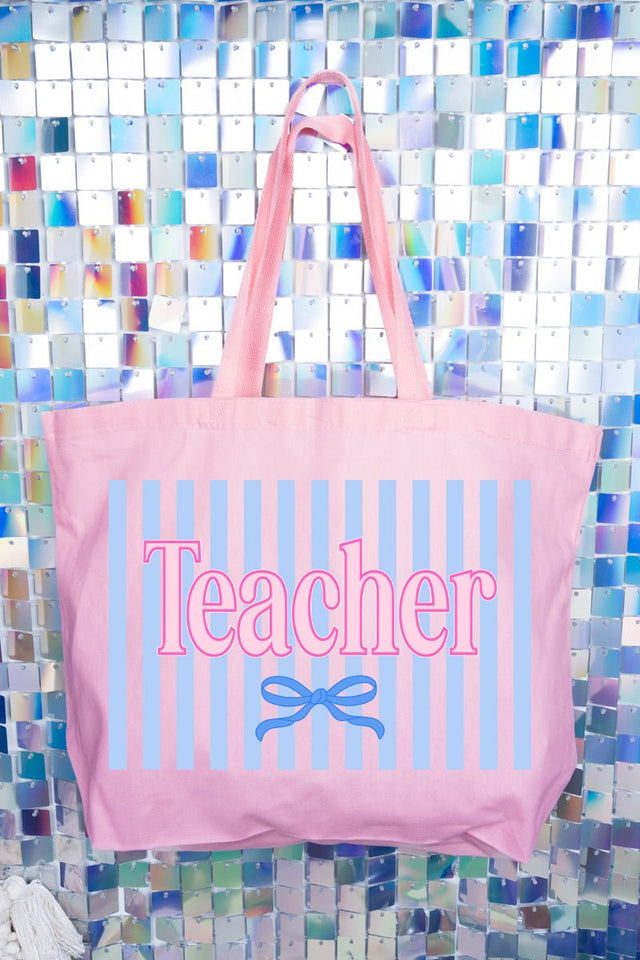 Teacher Striped Canvas Jumbo Tote - Wholesale Accessory Market