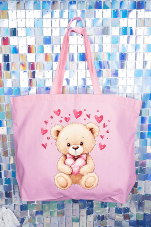 Teddy In Love Canvas Jumbo Tote - Wholesale Accessory Market