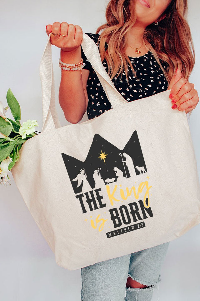 The King Is Born Canvas Jumbo Tote - Wholesale Accessory Market
