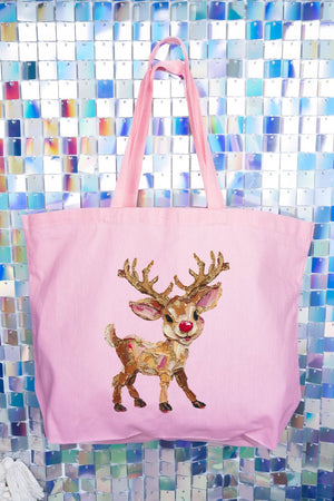 The Painted Red Nose Reindeer Canvas Jumbo Tote - Wholesale Accessory Market
