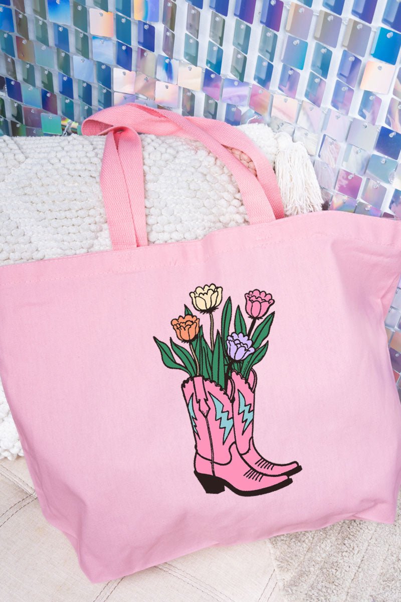 Tulip Cowgirl Boots Canvas Jumbo Tote - Wholesale Accessory Market