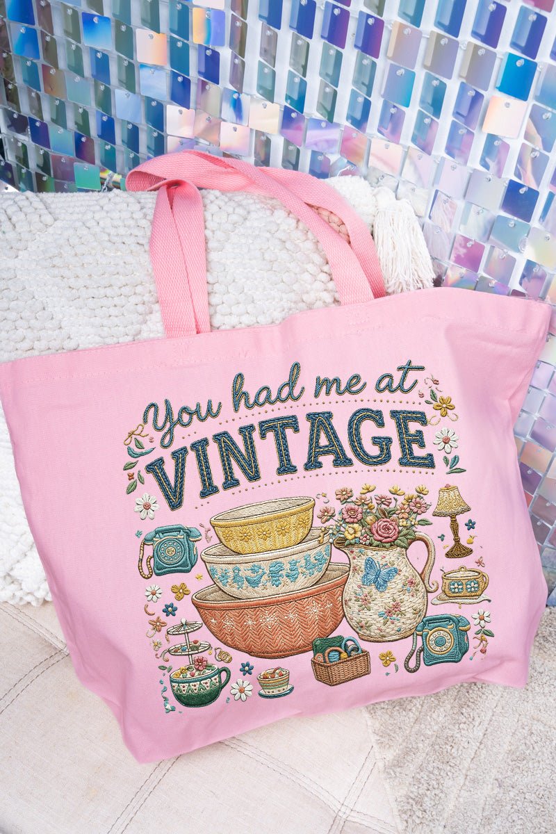 Vintage Threaded Treasures Canvas Jumbo Tote - Wholesale Accessory Market