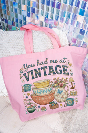 Vintage Threaded Treasures Canvas Jumbo Tote - Wholesale Accessory Market