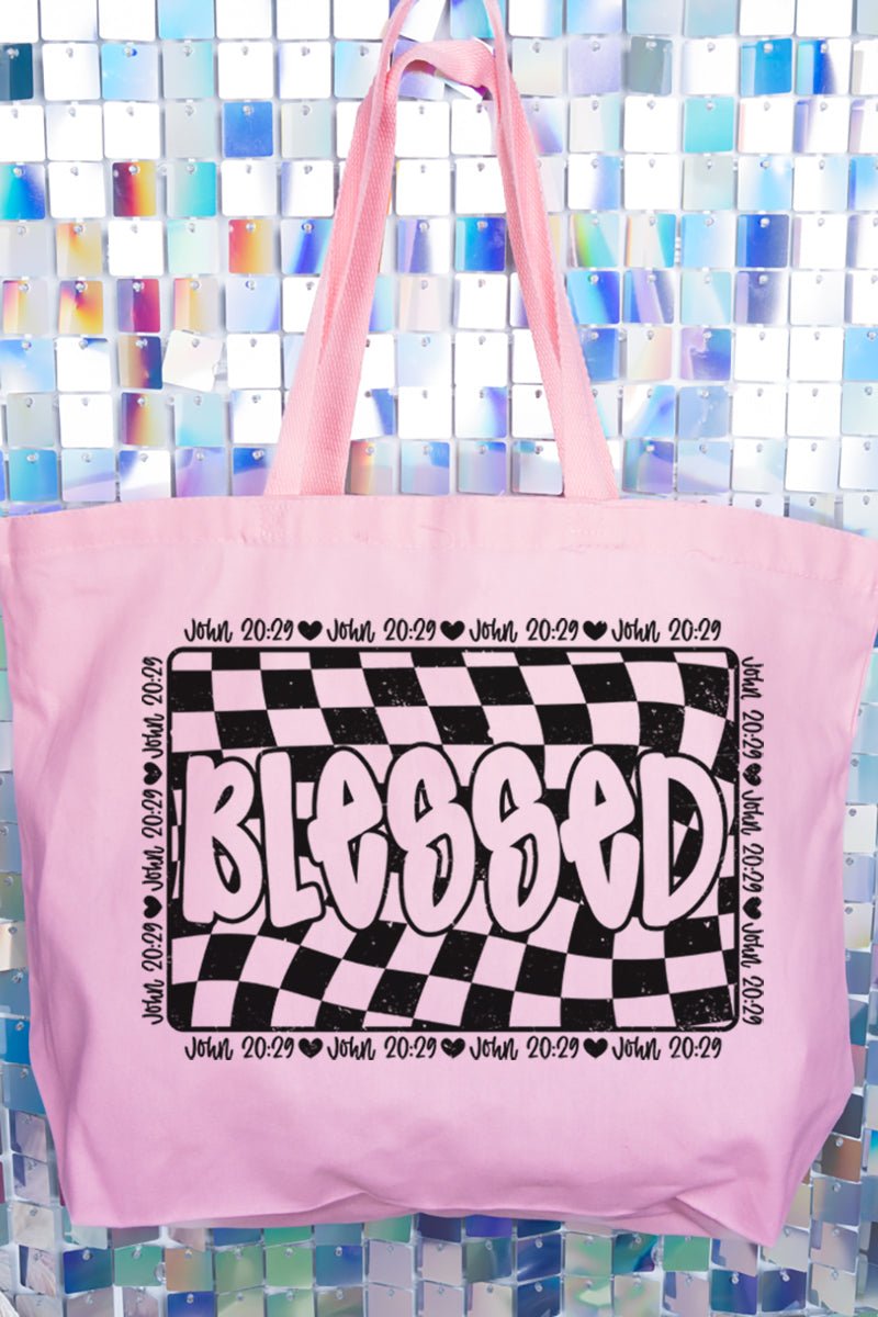 Wavy Checkered Blessed Canvas Jumbo Tote - Wholesale Accessory Market
