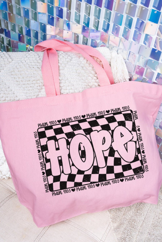 Wavy Checkered Hope Canvas Jumbo Tote - Wholesale Accessory Market