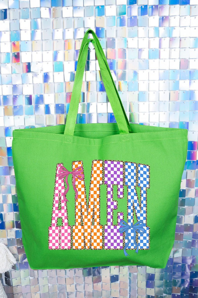 Color Check Amen Canvas Jumbo Tote - Wholesale Accessory Market