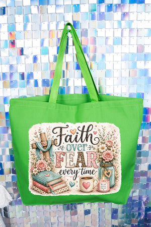 Faith Over Fear Floral Devotion Canvas Jumbo Tote - Wholesale Accessory Market