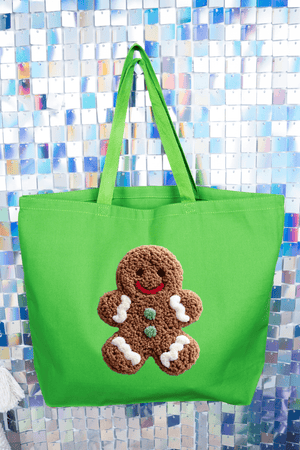 Faux Yarn Gingerbread Kisses Canvas Jumbo Tote - Wholesale Accessory Market
