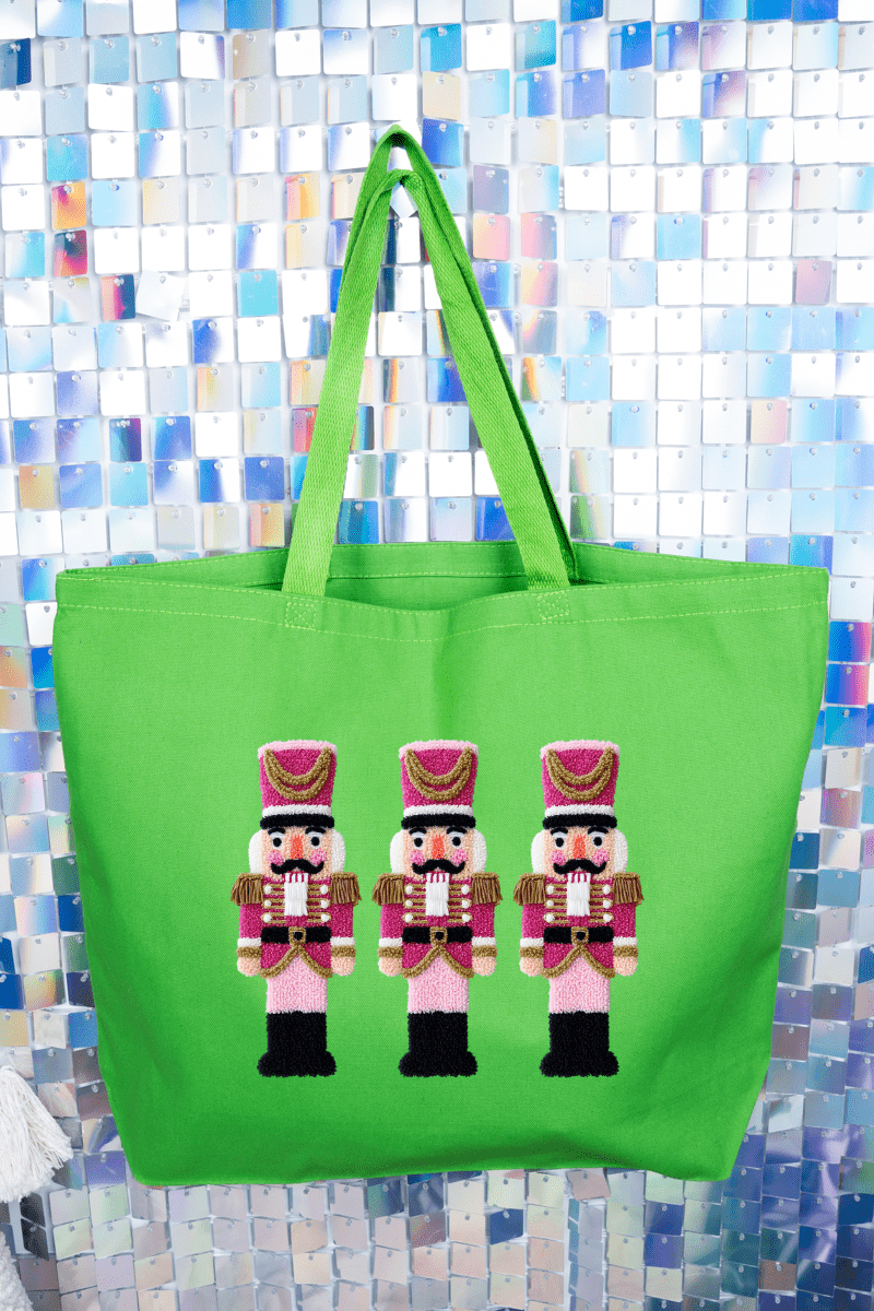 Faux Yarn Holiday Guard Nutcracker Canvas Jumbo Tote - Wholesale Accessory Market