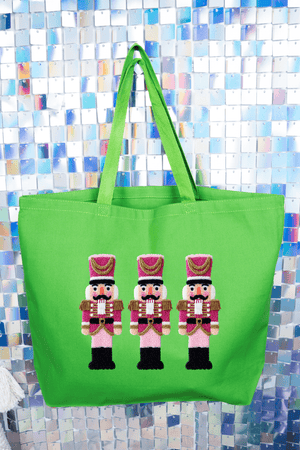 Faux Yarn Holiday Guard Nutcracker Canvas Jumbo Tote - Wholesale Accessory Market