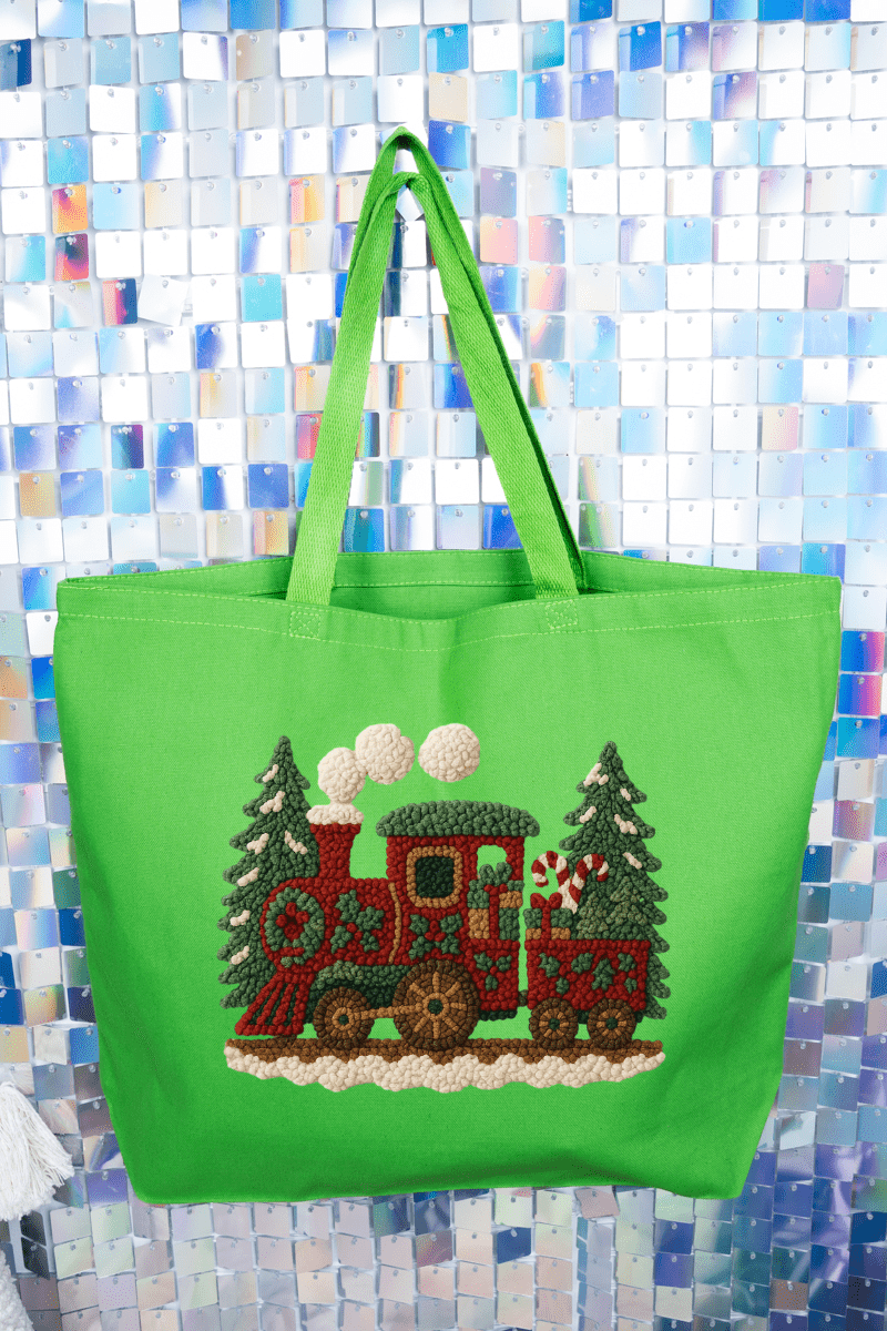 Faux Yarn Mistletoe Express Canvas Jumbo Tote - Wholesale Accessory Market
