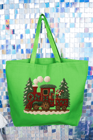 Faux Yarn Mistletoe Express Canvas Jumbo Tote - Wholesale Accessory Market