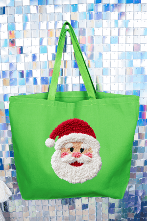 Faux Yarn Stitched With Cheer Santa Canvas Jumbo Tote - Wholesale Accessory Market