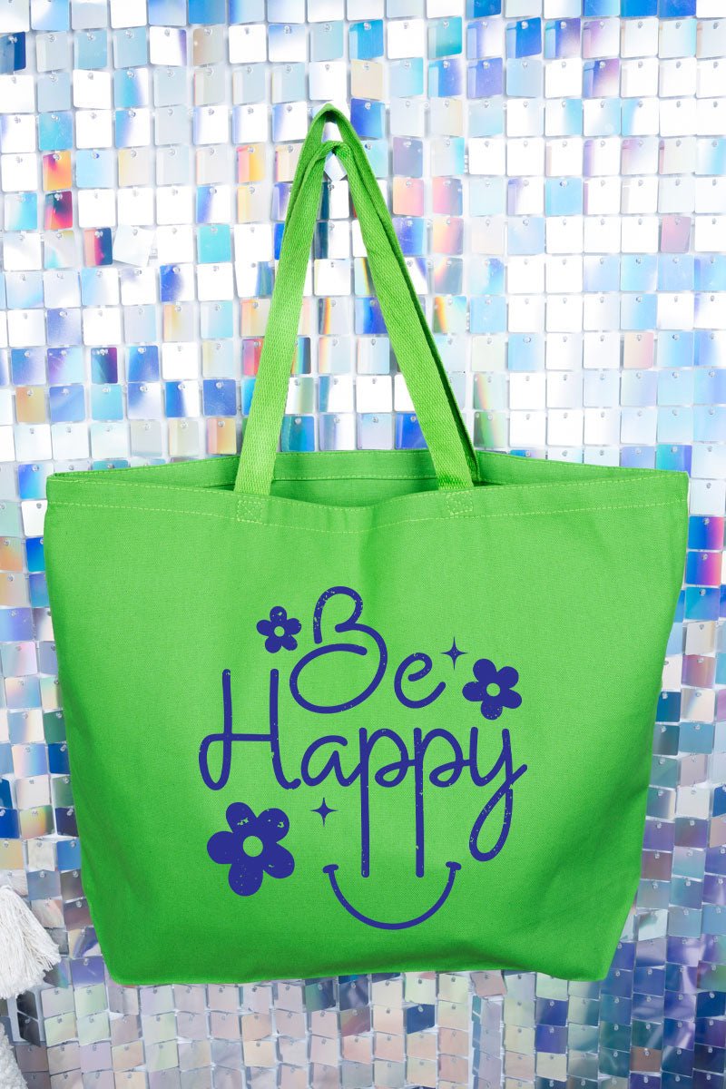 Flower Be Happy Canvas Jumbo Tote - Wholesale Accessory Market
