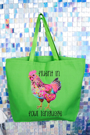 Fluent In Fowl Language Canvas Jumbo Tote - Wholesale Accessory Market