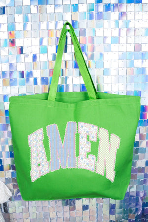 Garden Gingham Amen Canvas Jumbo Tote - Wholesale Accessory Market