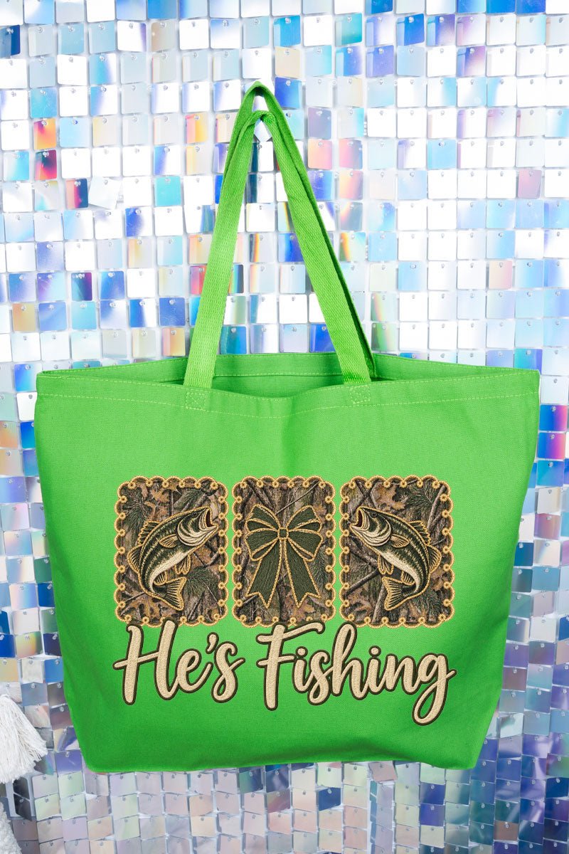 He's Fishing Canvas Jumbo Tote - Wholesale Accessory Market