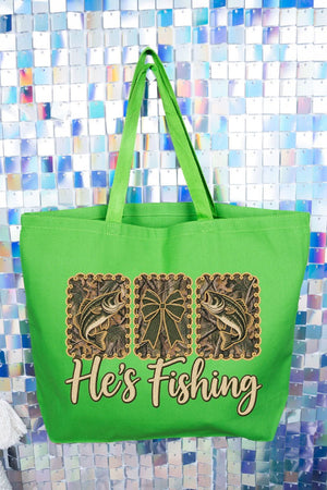 He's Fishing Canvas Jumbo Tote - Wholesale Accessory Market