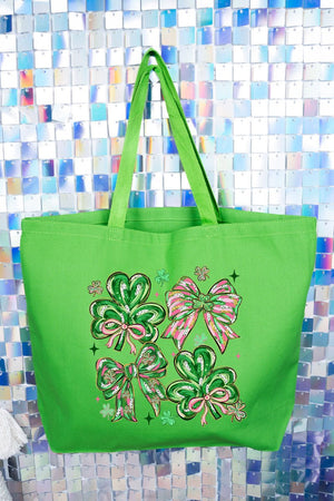 Lucky Luxe Bows Canvas Jumbo Tote - Wholesale Accessory Market