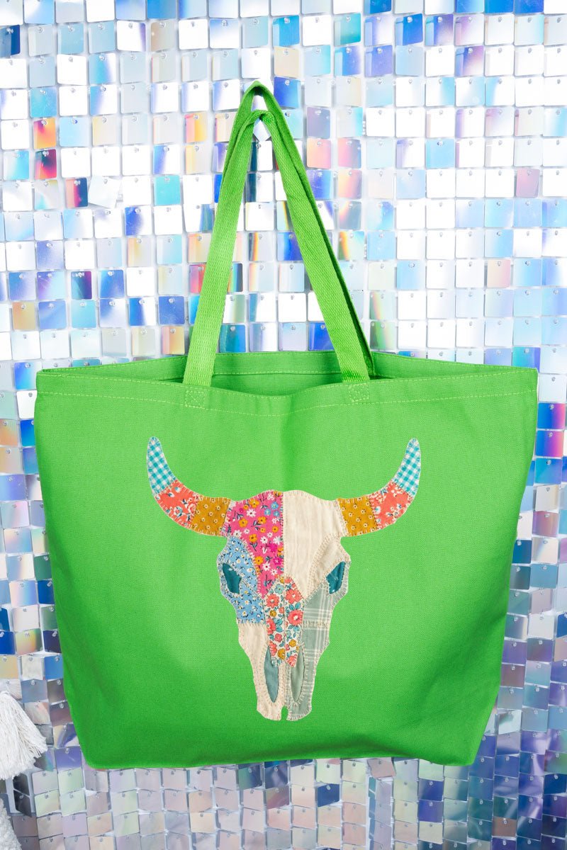 Patchwork Steer Head Canvas Jumbo Tote - Wholesale Accessory Market